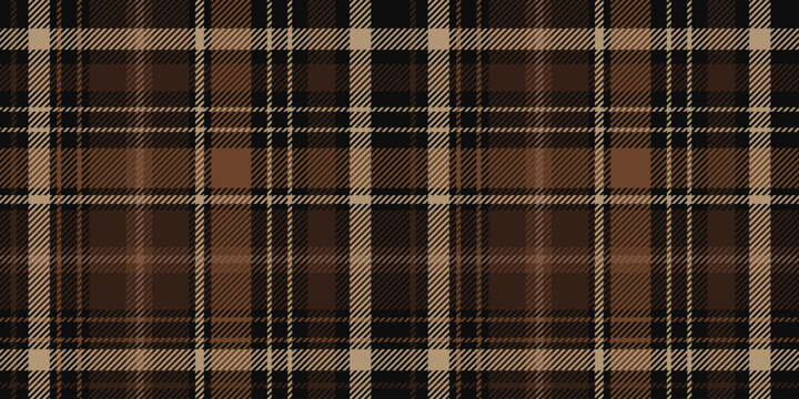 Seamless Tartan Pattern, Brown Plaid Check, Classic Textile Geometric Background in Coffee Tones. Vector. Texture for Decor and Print