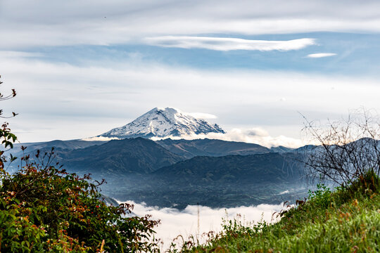 The Chimborazo volcano stands out in the Andes mountain range