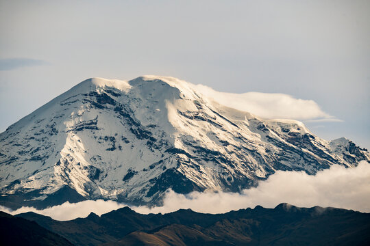 The Chimborazo volcano stands out in the Andes mountain range