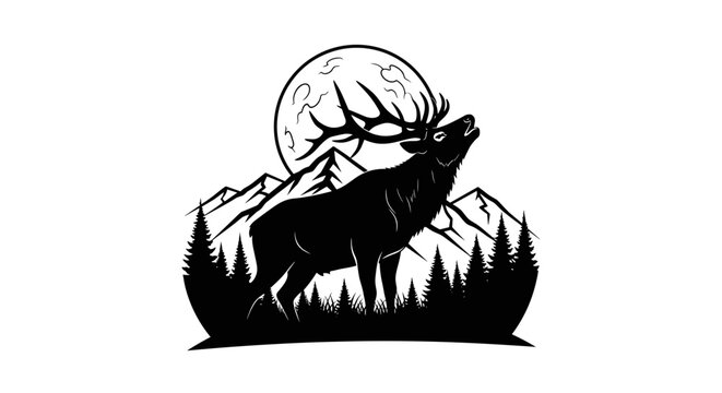 Elk in front of moon.