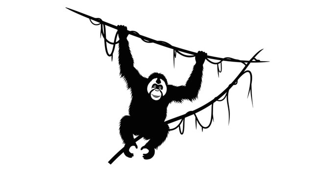 Gorilla hanging from tree branch.