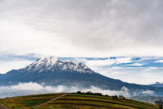 The Chimborazo volcano stands out in the Andes mountain range