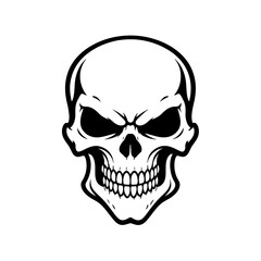 Fototapeta premium Intensely stylized menacing skull vector illustration with bold black outlines and dark, shadowed eye sockets, perfect for edgy graphic design, rebellious apparel, gothic decor, or powerful branding e