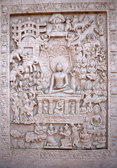 Fototapeta premium Buddha statue inside the UNESCO world heritage site of Lumbini