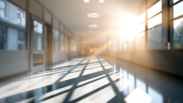 empty school corridor on sunny day blurry background animation