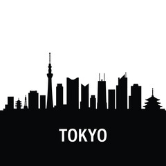 Fototapeta premium A striking black silhouette of the tokyo skyline against a white background