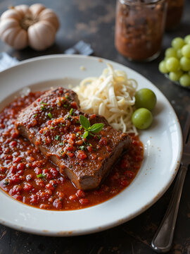 Typical Canary Islands sauce, mojo picon, made of small red peppers from La Palma and garlic, is usually eaten with meat.