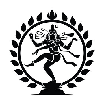 Black and white illustration of nataraja the dancing shiva deity