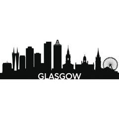 Obraz premium Glasgow skyline silhouette with prominent buildings and the wheel landmark