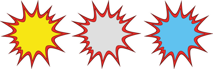 Comic Explosion Burst Icon Set with Dynamic Starburst Shapes for Pop Art Graphics, Sale Promotions, Speech Bubbles, and Cartoon Design © MstSabina