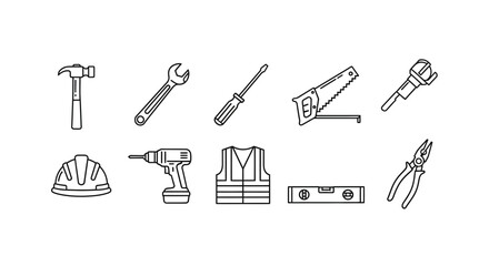 Obraz premium Set of Construction and Repair Tools Line Icons