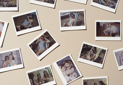 Real photo of Polaroids . PSD template mockup.