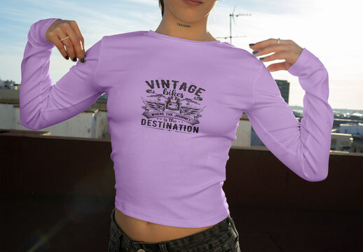 Real photo of White Tee on Rooftop Sunset. PSD template mockup.