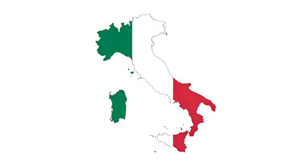 Fototapeta premium Italian flag colors on a map of Italy regions green and red areas transparent background
