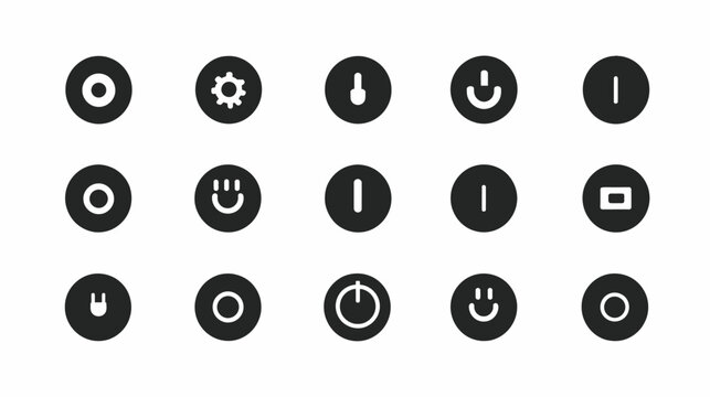 Modern Flat Design UI Icons Set. Collection of black circular control symbols for web, app, and user interface elements.