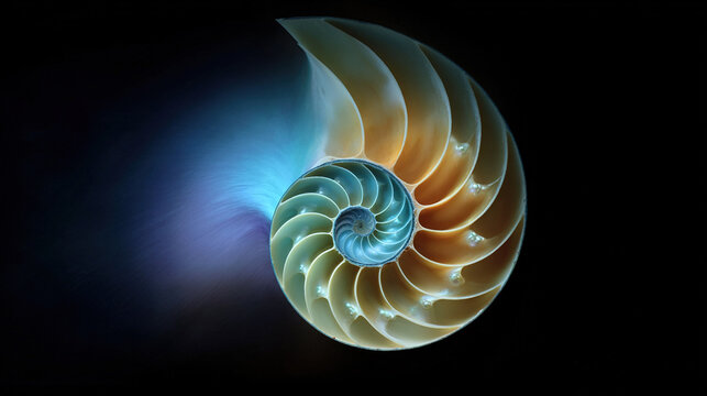 Close-Up of a Nautilus Shell with Light Effect