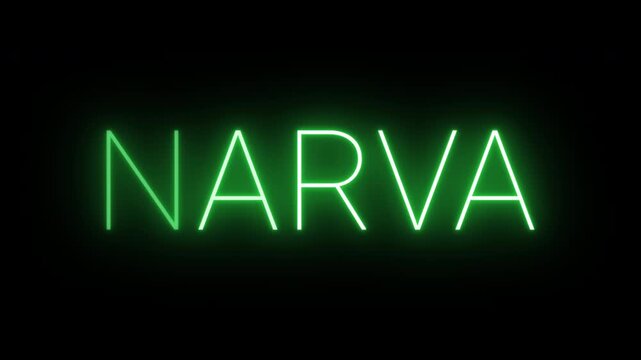 Flickering neon green glowing narva sign animated on black background.