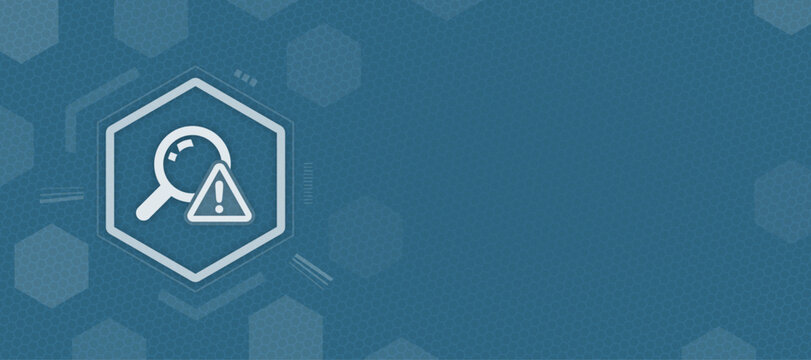 Search search magnifying glass error and data discovery warning icon in hexagon blue background copy space and vector