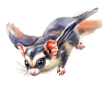 Sugar Glider, watercolor vector, isolated on a white background.