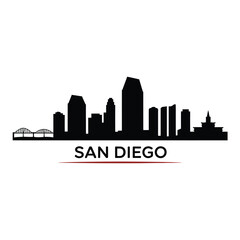 Fototapeta premium San diego skyline silhouette with bridge and city name typography