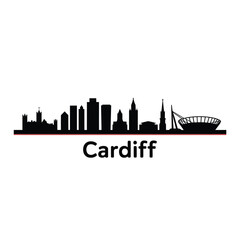 Fototapeta premium Cardiff skyline silhouette with the city name displayed below the buildings