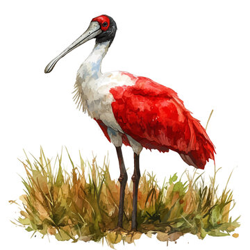 Spoonbill, watercolor vector, isolated on a white background.