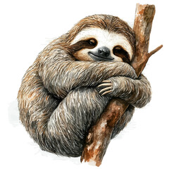 Fototapeta premium Sloth, watercolor painting vector, isolated on a white background.