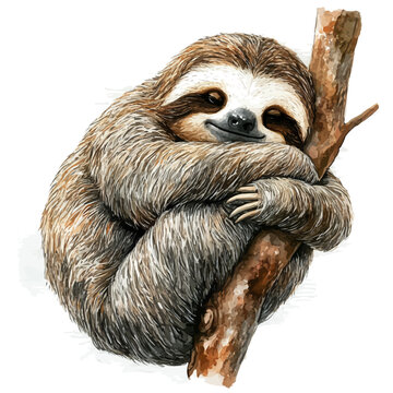 Sloth, watercolor painting vector, isolated on a white background.