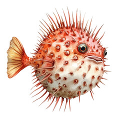 Pufferfish, watercolor drawing vector, isolated on a white background. © azendia