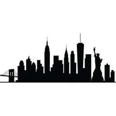 Obraz premium A striking black silhouette of the new york city skyline and harbor