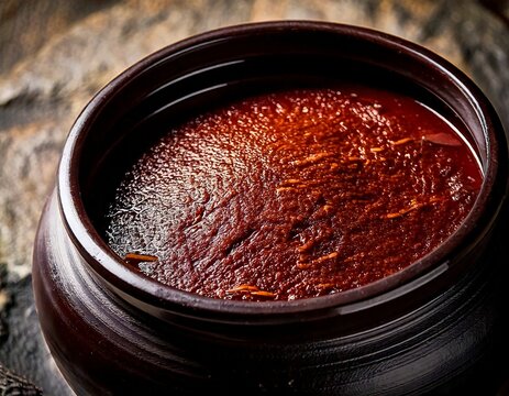 Korean Traditional Onggi Earthenware Pot with Doenjang, Fermentation Heritage Close-Up