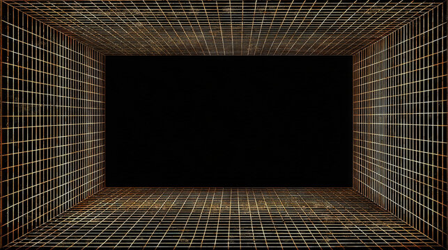 Abstract 3D Grid Inside a Dark Room