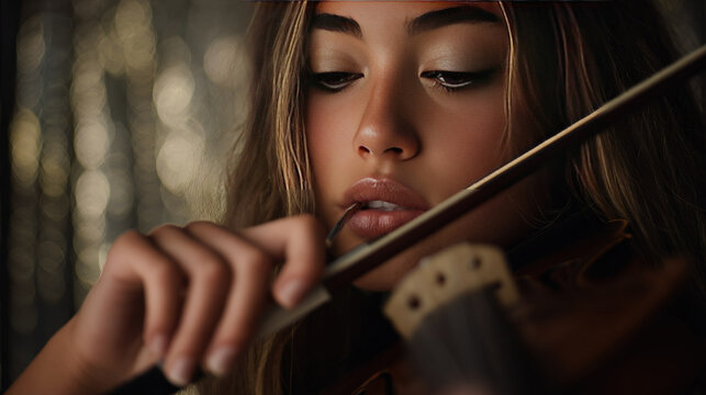 Woman Playing Violin in Soft Light