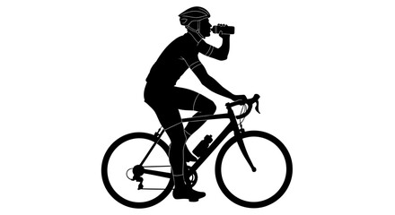 Fototapeta premium Silhouette of a Cyclist Drinking Water While Riding a Road Bike