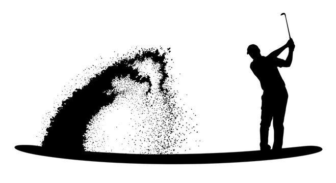 Silhouette of a Golfer Hitting a Sand Bunker Shot