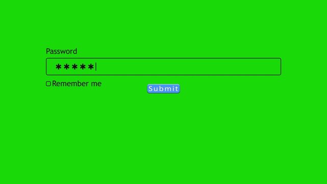 User types a password into a form box on a website. The background is bright green. The submit button is visible and ready for action.