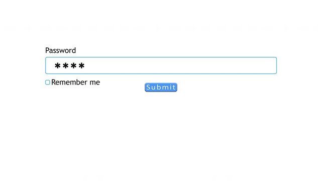 User types a password into a form box on a white screen. The task involves entering login details and submitting to access a website securely.