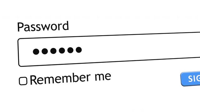 User types a password in a login form on a computer screen. The background is white, and the user prepares to submit the login details securely.