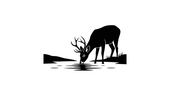 Deer drinking from water silhouette.