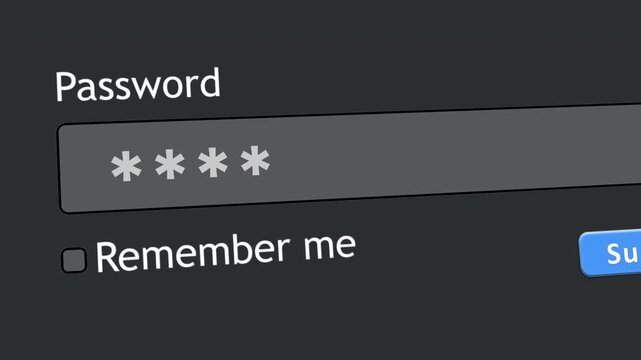 A user types a password into a website form box. The background is a gray screen. This shows someone trying to log in to a personal account online.