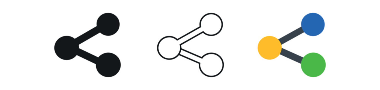 Three share icons displayed as black, outline, and multicolor node styles.