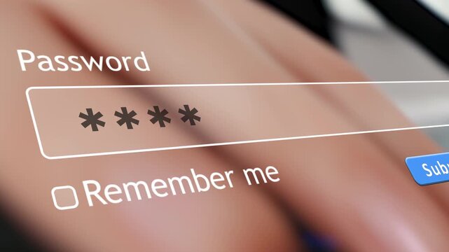 A person types a password into a site form box on a computer. The hands are visible as they input information for logging in to access online content.