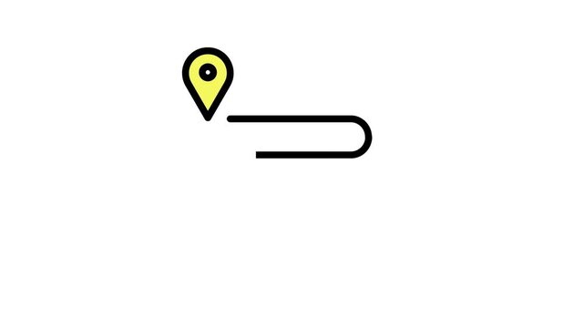 4k animation location map distance measuring and pin set. Pin line for planner or map. Gps Navigation Markers pin icon, pin points, tags, flag icons and boundary line