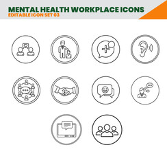 Fototapeta premium Workplace Psychology Line Icons Collection, HR Wellness Outline Circle Symbols