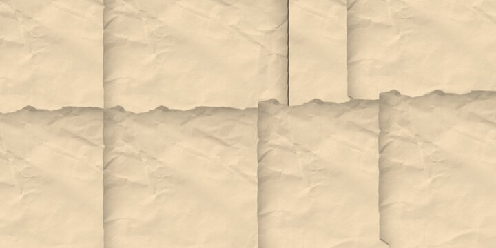 Collage pattern of torn and wrinkled beige parchment paper pieces with deckled edges.