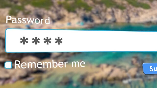 User types password in a form box while accessing a website on a computer. The password entry is crucial for signing in and gaining access.