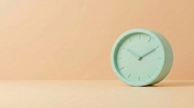 Light green analog clock on pastel peach background