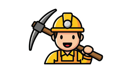 Fototapeta premium Cartoon miner character with pickaxe vector illustration