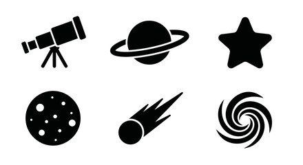 Space icons: telescope, planet, star, moon, comet, galaxy © atha_lintar