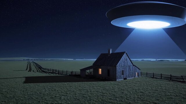 Illumination casting glow on rural landscape, An otherworldly glow over peaceful farmland and starry sky, Luminous beam creates surreal scene across quiet rural fields and distant horizons